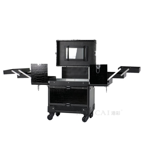 Black leather rolling cosmetic train case for cheap