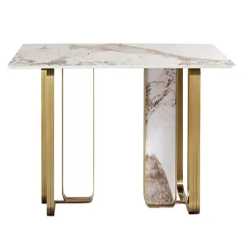 Gold Finish Stainless Steel Tulip Base Dining Table Set with Marble Top: Perfect for Home, Restaurant, or Cafe - Seats 8