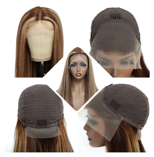 100% HUMAN HAIR 30 Inch Straight Brown 4x4,13x4 Transparent Lace Highlight Human Hair Wigs 10a Highlight Body Wave Hair Full Wig