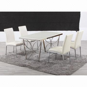 Modern Dinning Table with Marble Top and Stainless Steel Legs, Measures 1,350 x 800mm