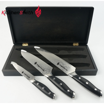 3pcs Damascus Steel Chef Knife Set with wood box packing
