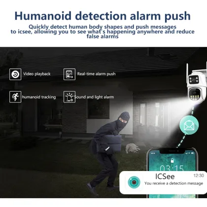 Icsee Dual Lens 6MP 3K Wireless PTZ CCTV Security Camera