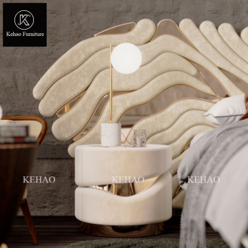 Luxury Modern White Stainless Steel and Wood Round Cylinder Bedside Table