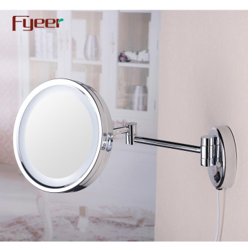 Fyeer Single Side Foldable Wall-Mounted Bathroom Brass Lighted Makeup Mirror
