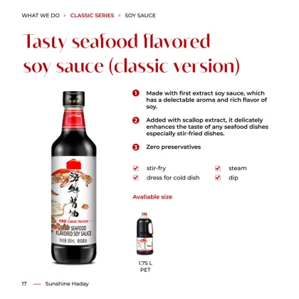 Tasty seafood flavored soy sauce