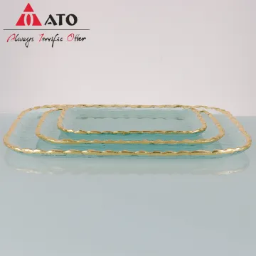 Wholesale Clear Glass Charger Plates With Gold Rim