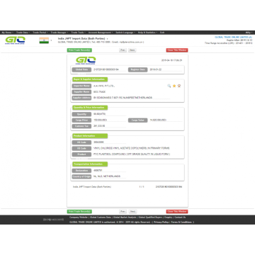 PVC Plastisol Compuesto India Importar datos de la muestra