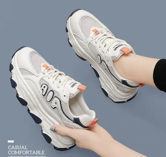 Spring and Autumn Women's Leisure Sneakers: Height-Boosting, White, Breathable, and Chunky