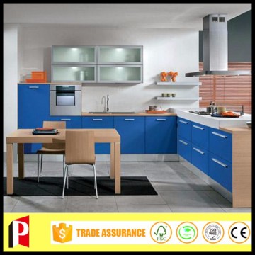 Custom made blue melamine faced chipboard kitchen cabinets made in China