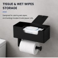 Suporte para papel higiênico preto fosco com caixa de armazenamento
