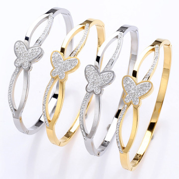 Trendy Stainless Steel Diamond Butterfly Bangles Gold Plated Bracelet for Women