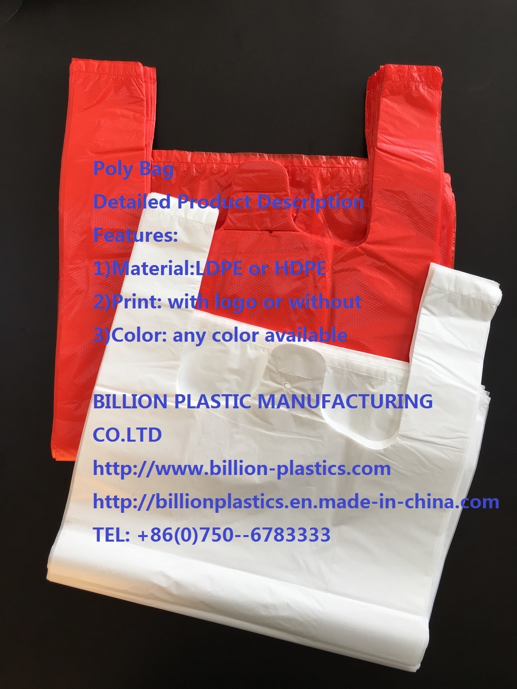 HDPE T-Shirt Vest Compostable Trash Flat Poly Bags on Rolls