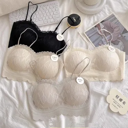 French Lace Back Bra with Thin Straps and Fixed Cups
