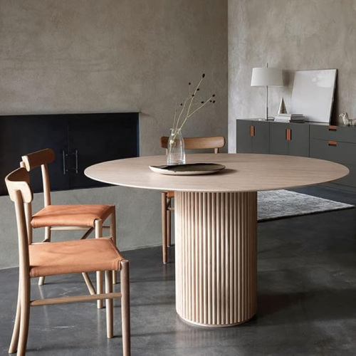 Midcentury Solid Wood Round Dining Table for 2