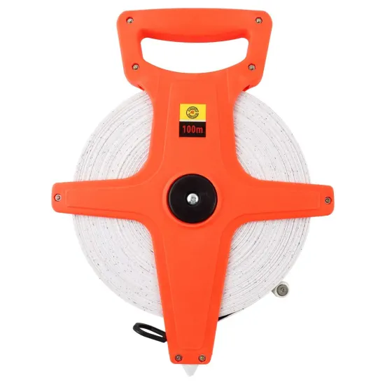 Quick & Easy Open Reel Measure Tape with Metal Spike, Hand Crank, Dual-Sided Measuring (Feet & Meters)