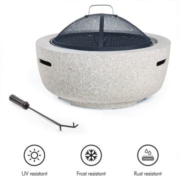 F14 Patio Portable Garden 2 In 1 Natural Concrete Firepit Tables Round Fire Pit With Bbq Function