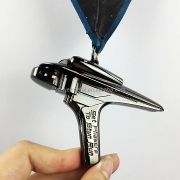 custom metal die-casting gun black plating 3D medals and lanyards