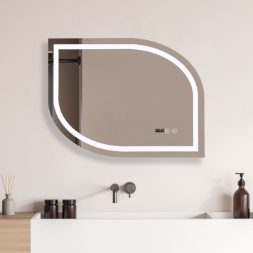 Cermin dinding backlit pintar dengan antifog, suhu, paparan masa, dan cahaya LED - sesuai untuk bilik mandi moden