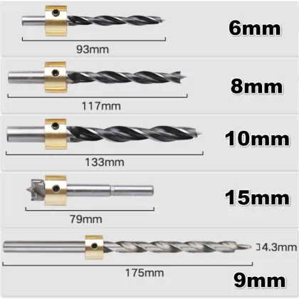 Tri-Point Woodworking Counterbore Drill w/ Drill bushing Round Shank Wood HCS Woodworking Drill Screw Hole Saw Step Drilling