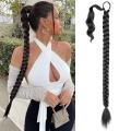 Molann Alileader 36inch fada síoda síneadh gruaige braiding sintéiseach sintéiseach wrap timpeall ponytail le banna rubair