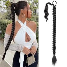 Alileader Recommend 36inch Long Silk Synthetic Braiding Hair Extension Wrap Around Ponytail With Rubber Band