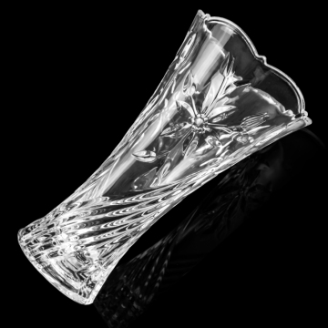 Factory New Engraved Glass Vase - Clear Transparent Crystal Centerpiece Decoration (25CM Tall)