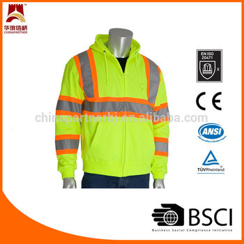 Class 3 hooded yellow safety fluorescent sweatshirts