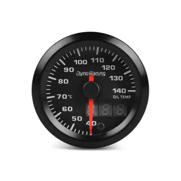 Dynoracing 52mm Dual Display Oil Temperature Gauge with 7 Color LED and Stepper Motor for 40-140 Celsius Range
