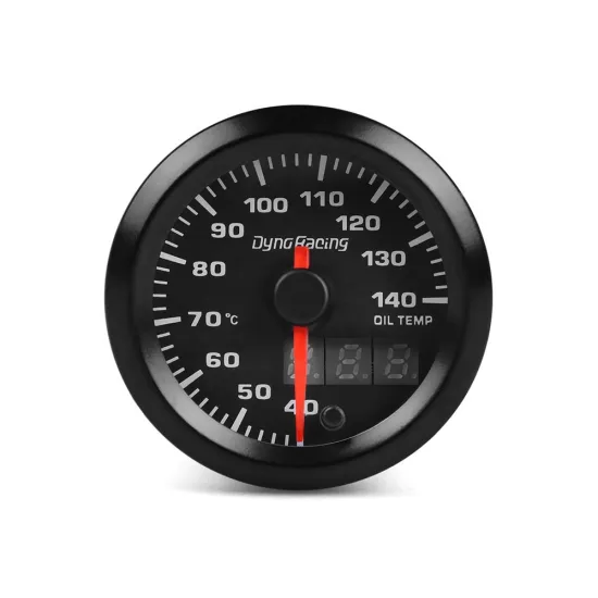 Dynoracing 52mm Dual Display Oil Temperature Gauge with 7 Color LED and Stepper Motor for 40-140 Celsius Range