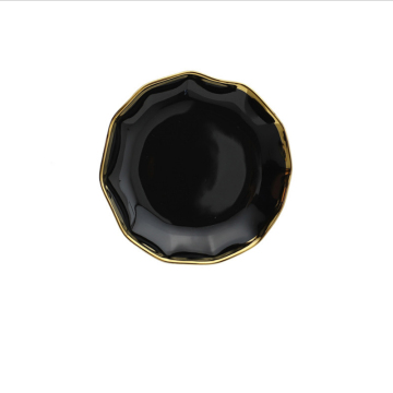 Wholesale Nordic Style Luxury Ceramic Gold Rim Black White Tableware Bowls and Spoons