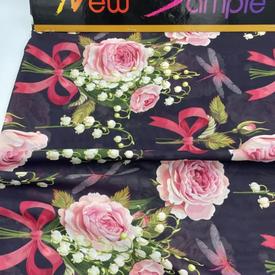 Women Garment Floral Printing Chiffon Fabric Pure Polyester