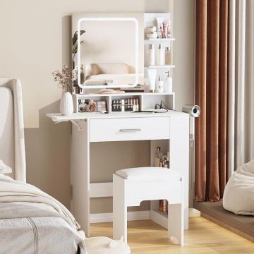 White LED Light Bedroom Furniture: Low Price Storage Dresser with Optional Vanity & Makeup Table