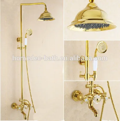 Brass gold bathing rainfall shower set