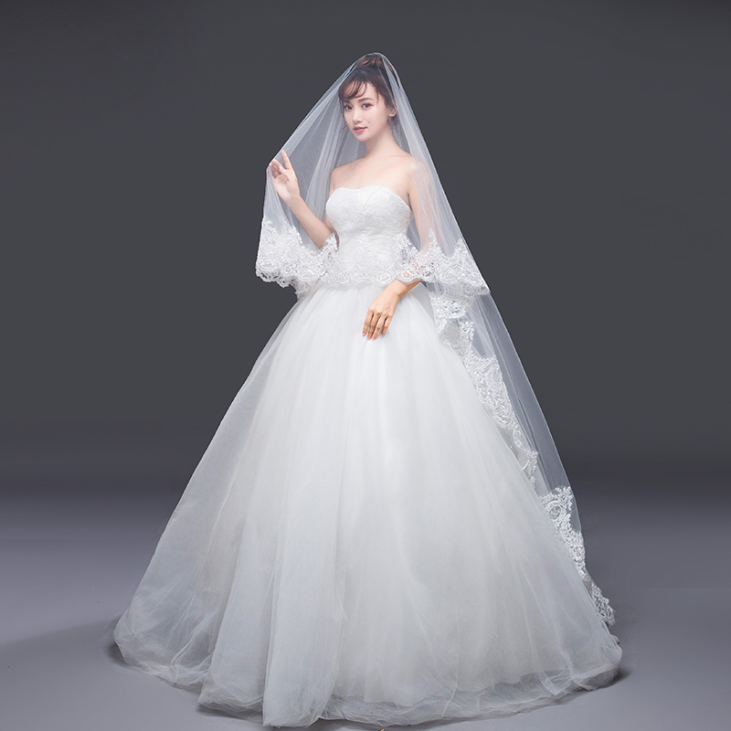 Long Bridal Veil Lace Appliques Edage Wedding Accessory 285*185 CM Marry Cathedral Veil Velos Wedding Veil De Novia Mantilla