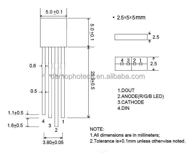 5v Square Shape 4 Pin Ws2812b Addressable Rgb Led Diode 30deg, High ...