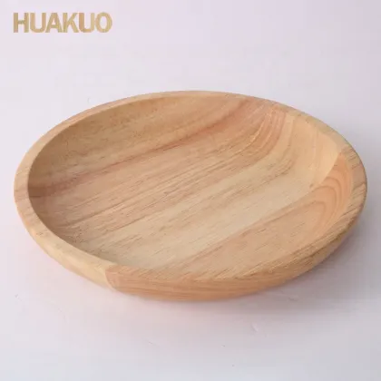 Solid Wood Plate Rubber Wood Dinner Dishes Round Wood Plates