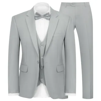 WYWK Men's 3-Piece Suit Prom Wedding Set-Light Gray-XL