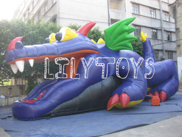 Giant Dragon Inflatable Tunnels , Blue Pvc Inflatable Obstacle With Ce Blower