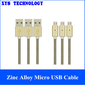 High Quality 1.5M Zinc Alloy Micro USB Cable with Led Light and Fish Braid Net
