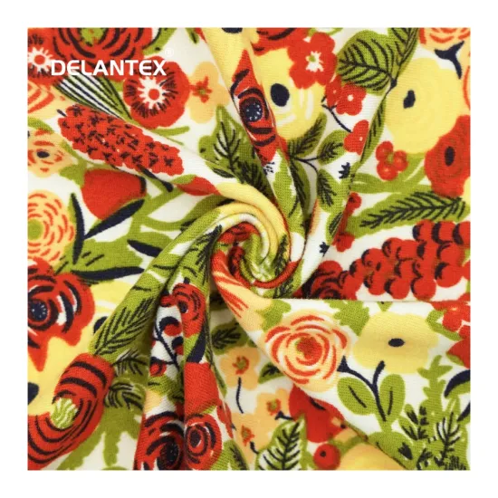 Stretchy Jersey Spandex Knitted Fabric with Brushed Floral Pattern: Factory Direct Supply