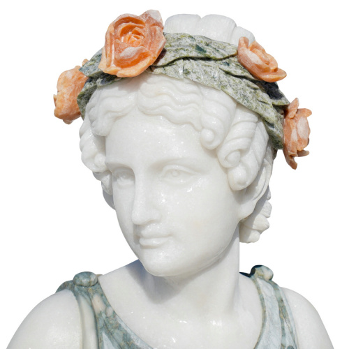 Marble Seated Goddess Statue with Floral Rose Decor