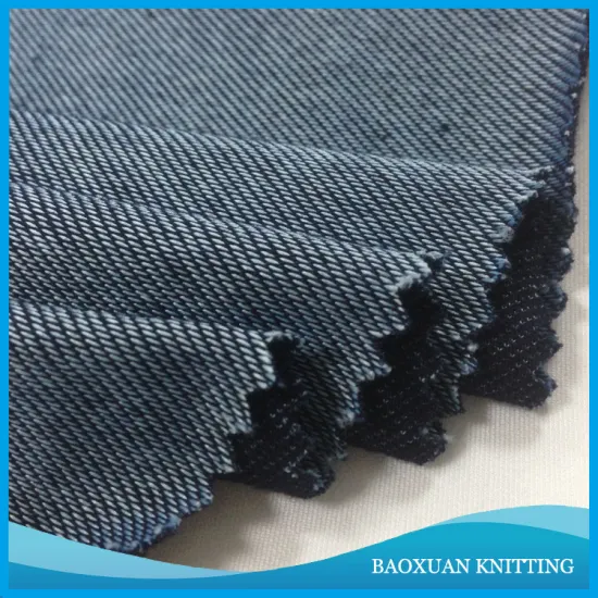 57 Polyester 35 cotton 8 spandex T/C/SP rolls of fake knitted indigo denim jeans satin fabric for dress/garment