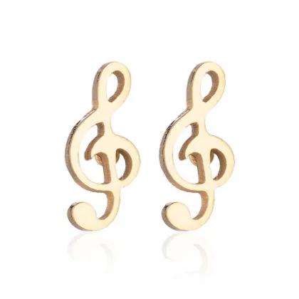 Stylish PVD Plated Stainless Steel Musical Note Stud Earrings for Women