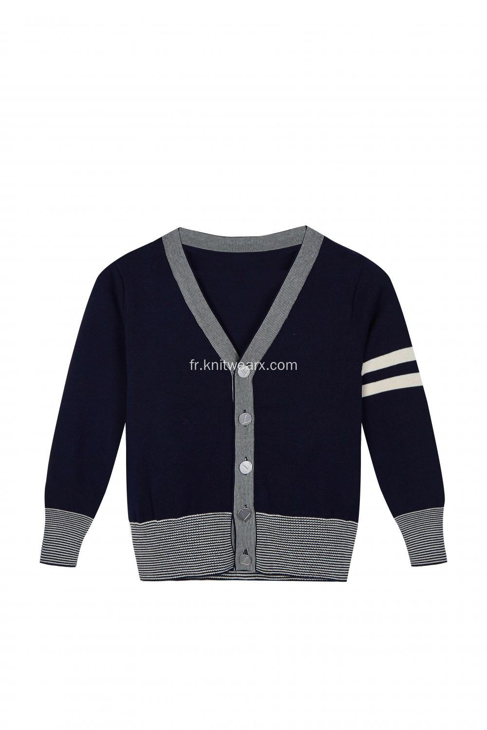 Cardigan d'école détaillé à bras de couleur contrastée en tricot pour garçon