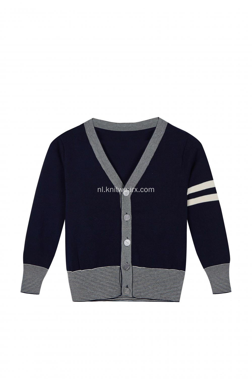 Gebreid schoolvest in contrastkleur met armdetails voor jongens