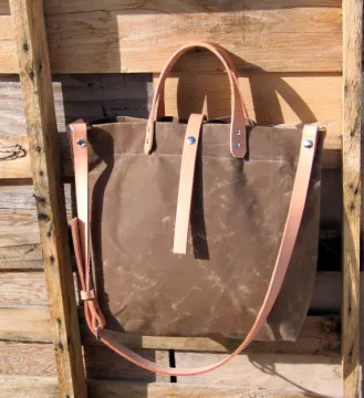 High quality waxed canvas bag leather handle