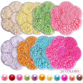 Wholesale Nail Art Solid Color Half Round Pearl Beads Flatback Set Mix Size Crystal Nail Rhinestones