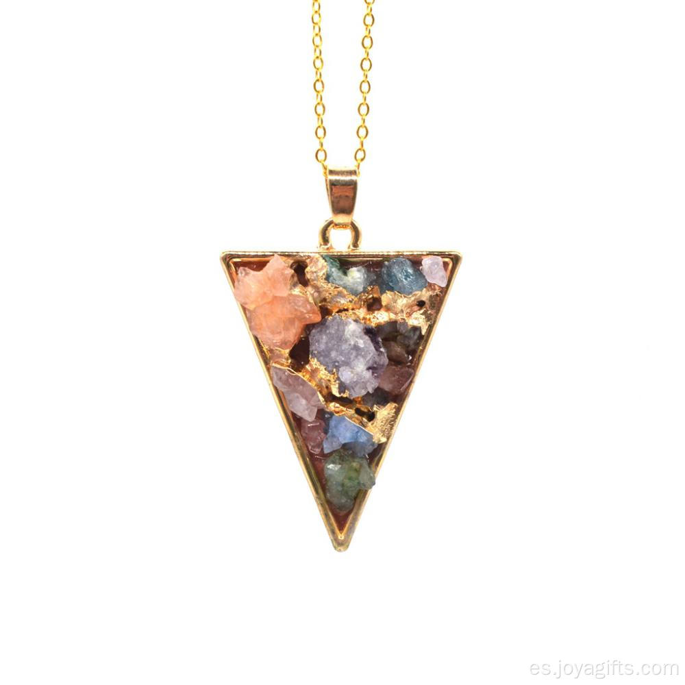 Cristal punto triángulo Chip oro y colorido collar
