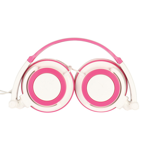 Fone de ouvido com fio rosa dobrável lindo fone de ouvido