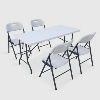 Affordable Rectangular Plastic Folding Table and Chair Set for Outdoor Cafés and Restaurants